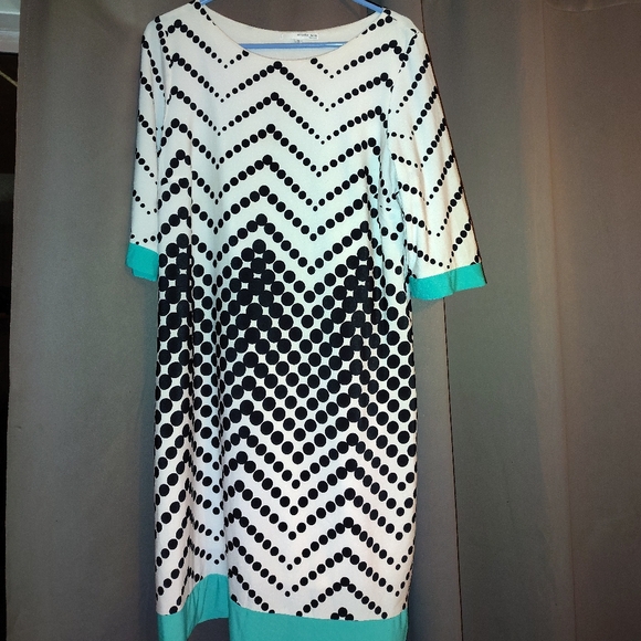 Studio One Polka Dot Dress with Teal Trim - Picture 1 of 2